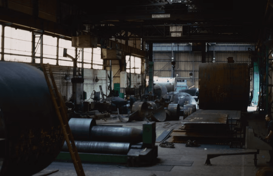 Compression presses lined up across the moulding bay